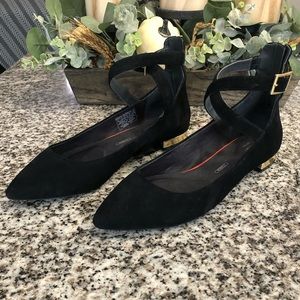 Rockport Adelyn Ankle-Strap Black Suede with Gold Heels Size 10